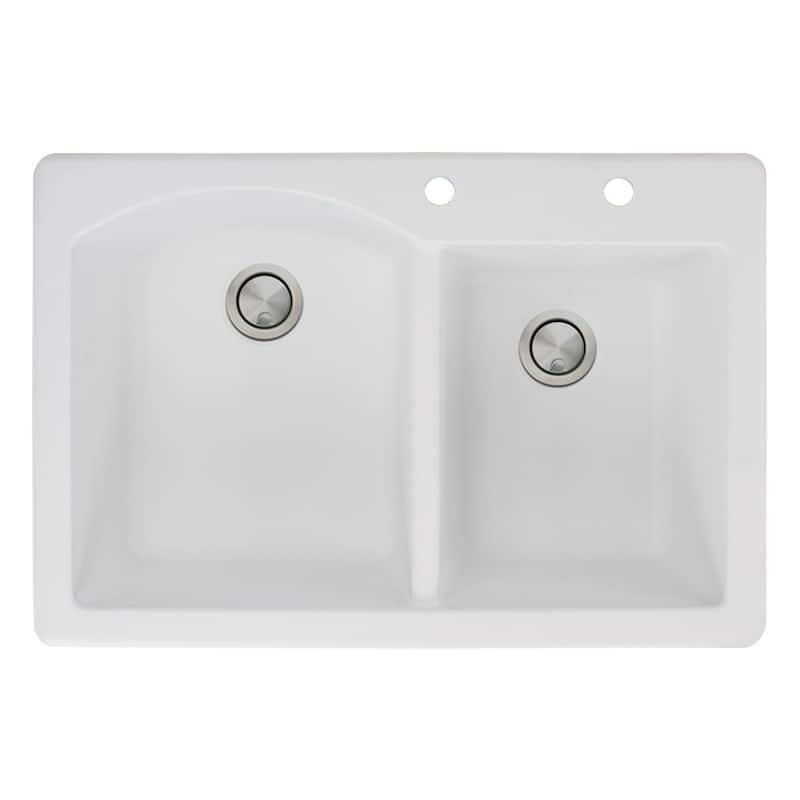 Transolid Aversa 33-in silQ Granite Drop-in Double Bowl Kitchen Sink - 2 - White