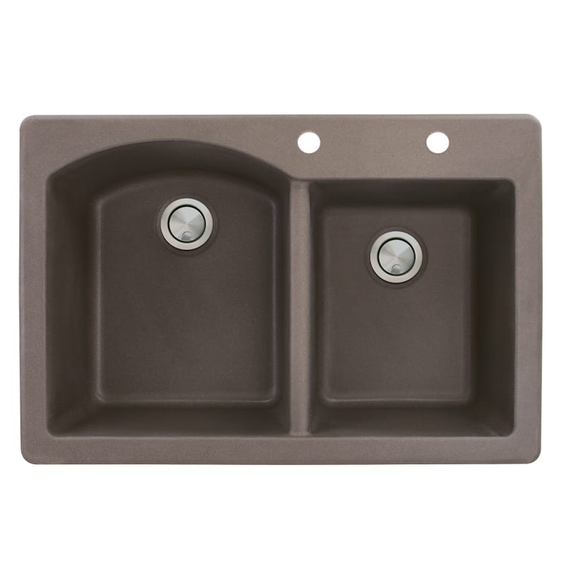 Transolid Aversa 33-in silQ Granite Drop-in Double Bowl Kitchen Sink - 2 - Espresso