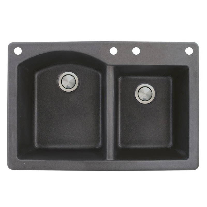 Transolid Aversa 33-in silQ Granite Drop-in Double Bowl Kitchen Sink - 4 - Black