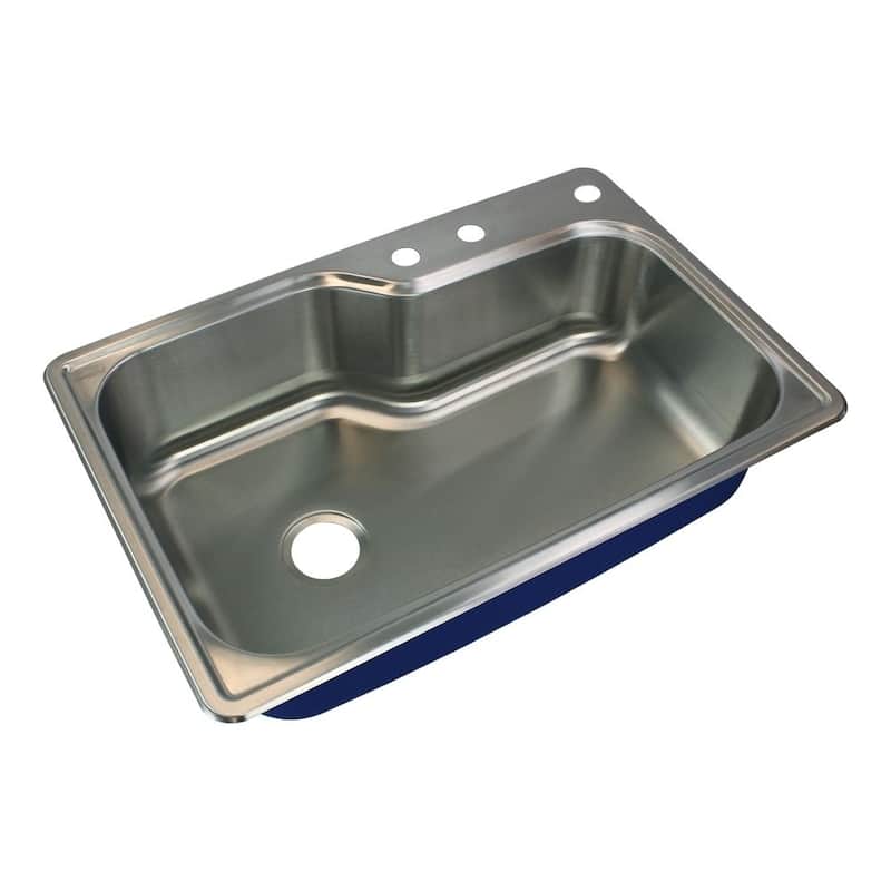 Transolid Meridian 33-in 16 Gauge Offset Super Drop-in Single Bowl Kitchen Sink with MR3 Faucet Holes - 3
