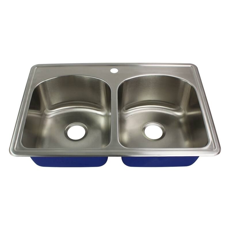 Transolid Meridian 33-in 16 Gauge Drop-in Double Bowl Kitchen Sink with MR2 Faucet Holes - 2