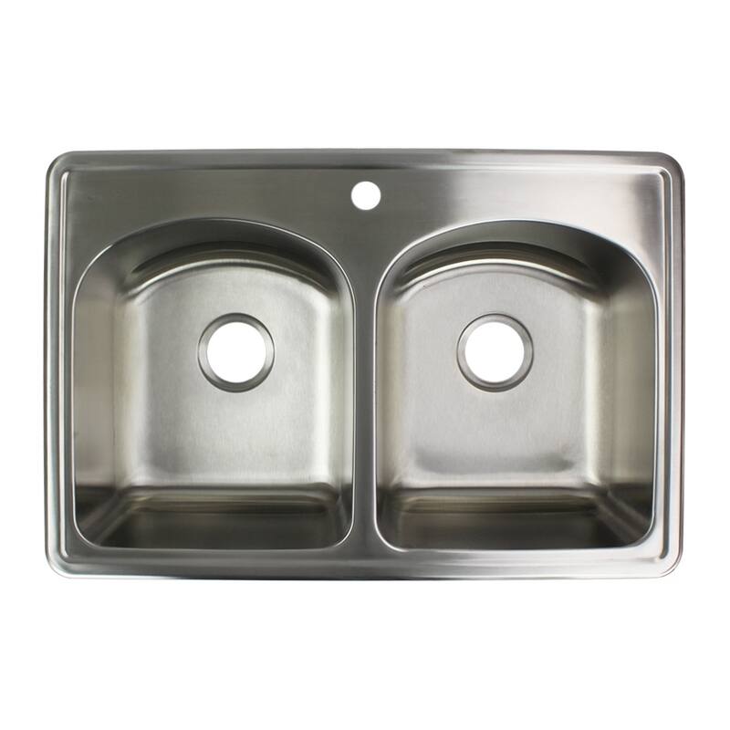 Transolid Meridian 33-in 16 Gauge Drop-in Double Bowl Kitchen Sink with MR2 Faucet Holes - 2
