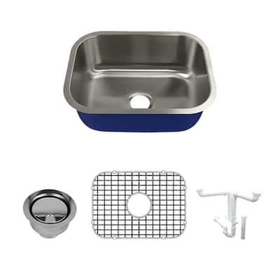 Transolid Meridian Stainless Steel 23-in Undermount Kitchen Sink Kit with Bottom Grids, Flip-Top Strainer, Disposal Strainer