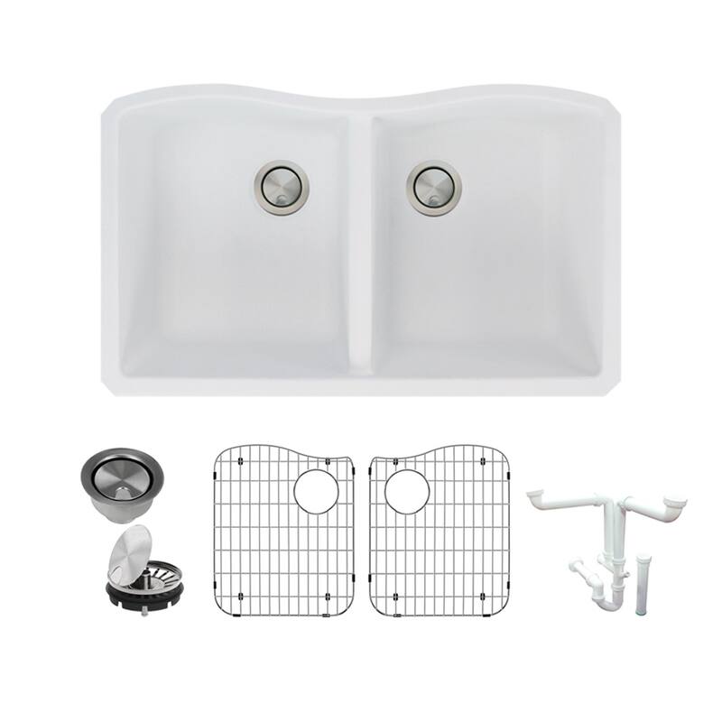 Transolid Aversa Granite 32-in Kitchen Sink Kit with Grids, Strainers and Drain Installation Kit