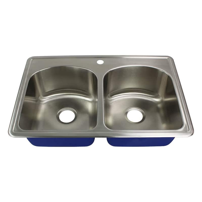 Transolid Meridian 33-in 16 Gauge Drop-in Double Bowl Kitchen Sink