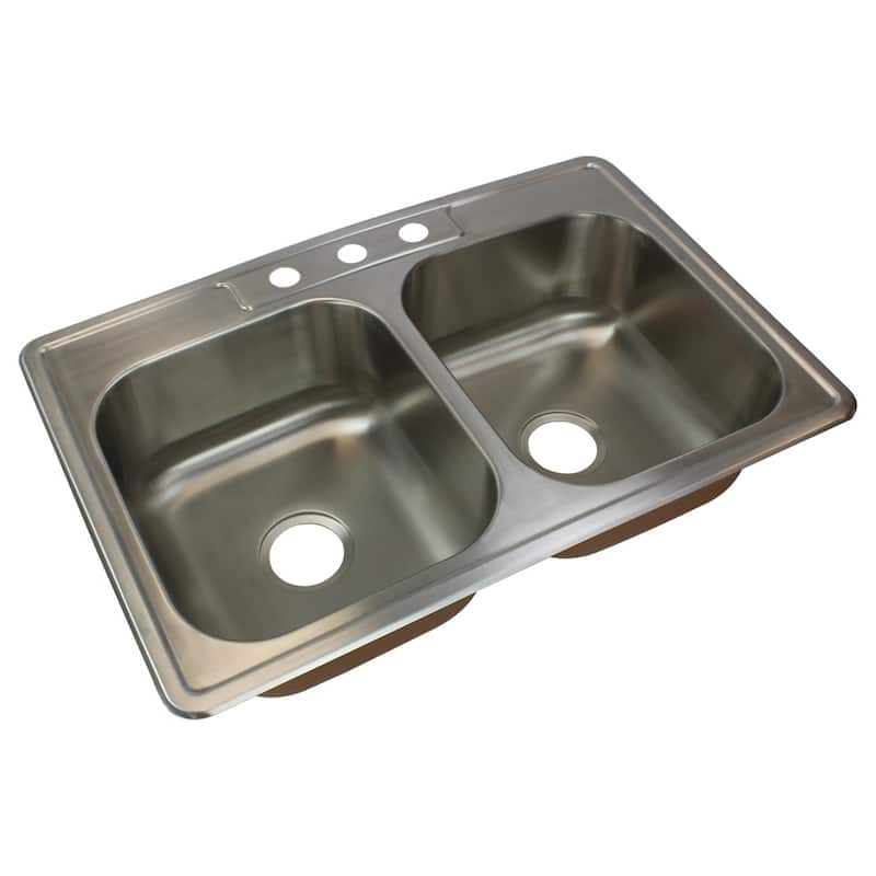 Transolid Classic 33-in 18 Gauge Drop-in Double Bowl Kitchen Sink with Grids, Strainer, Disposer Strainer, Ins