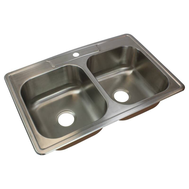 Transolid Classic 33-in 18 Gauge Drop-in Double Bowl Kitchen Sink with Grids, Strainer, Disposer Strainer, Ins
