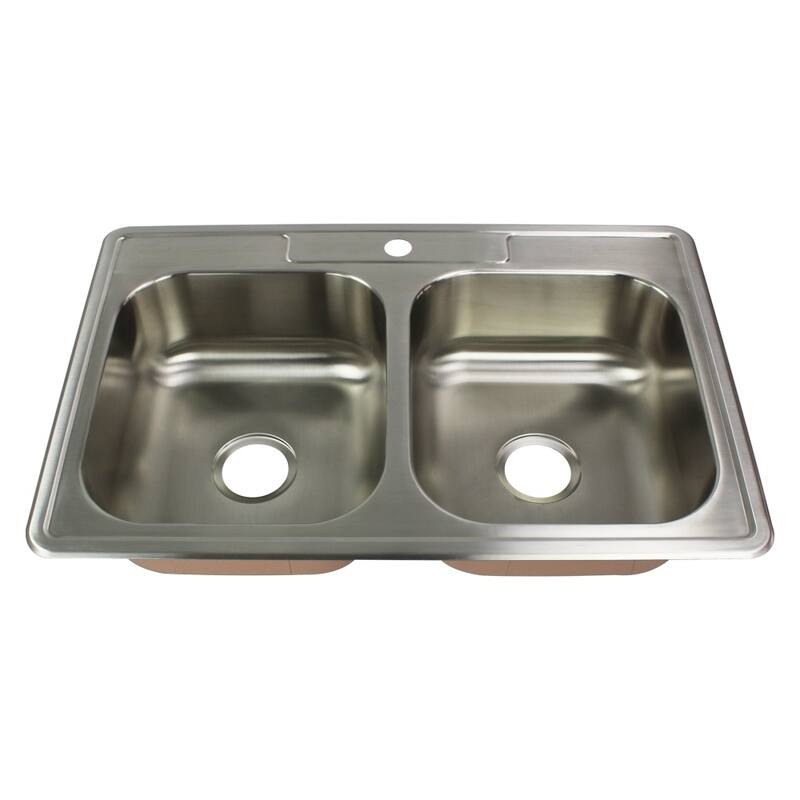 Transolid Classic 33-in 18 Gauge Drop-in Double Bowl Kitchen Sink with Grids, Strainer, Disposer Strainer, Ins