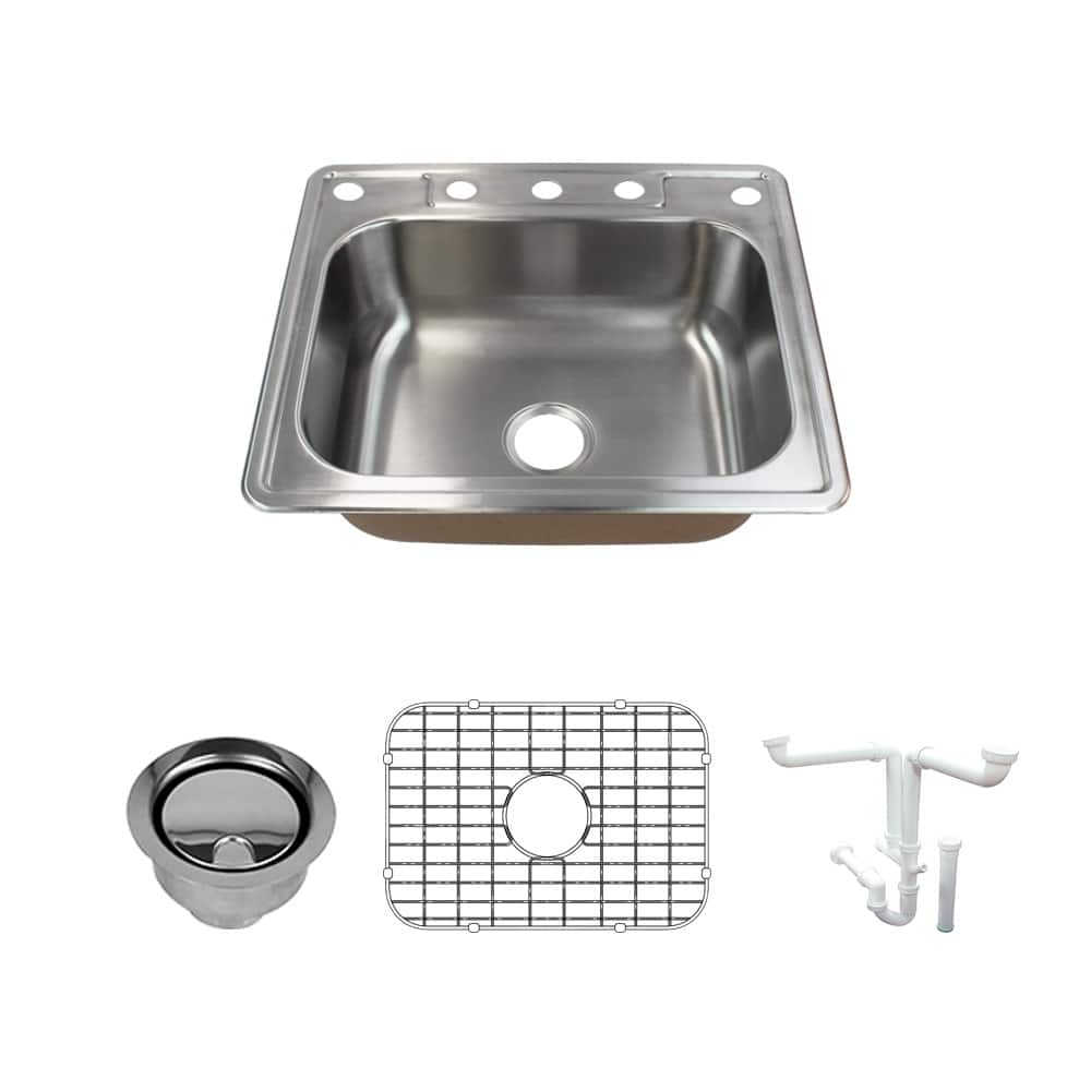 Transolid Classic 25-in 18 Gauge Drop-in Single Bowl Kitchen Sink with Grids, Strainer, Installation Kit