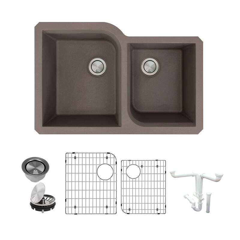 Transolid Radius Granite 31-in Undermount Kitchen Sink Kit with Grids, Strainers and Drain Installation Kit - 20" X 31.75" X 9" - Espresso