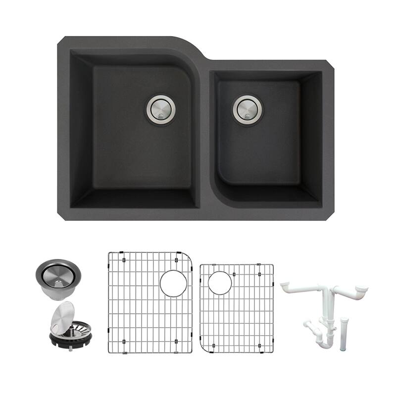Transolid Radius Granite 31-in Undermount Kitchen Sink Kit with Grids, Strainers and Drain Installation Kit