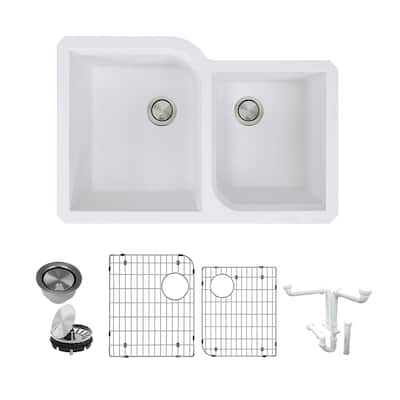 Transolid Radius Granite 31-in Undermount Kitchen Sink Kit with Grids, Strainers and Drain Installation Kit