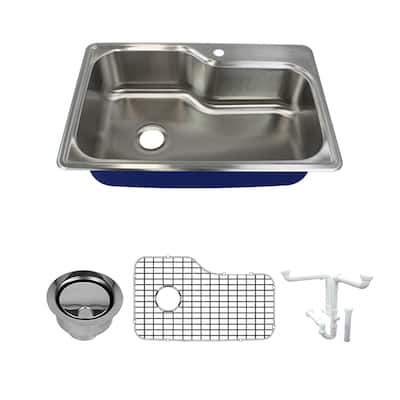 Transolid Meridian 33-in 16 Gauge Super Drop-in Single Bowl Kitchen Sink with Grid, Strainer, Installation Kit