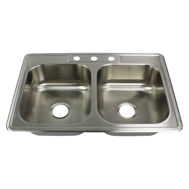 Transolid Select 33-in 20 Gauge Drop-in Double Bowl Kitchen Sink with Grids, Strainer, Disposer Strainer, Inst