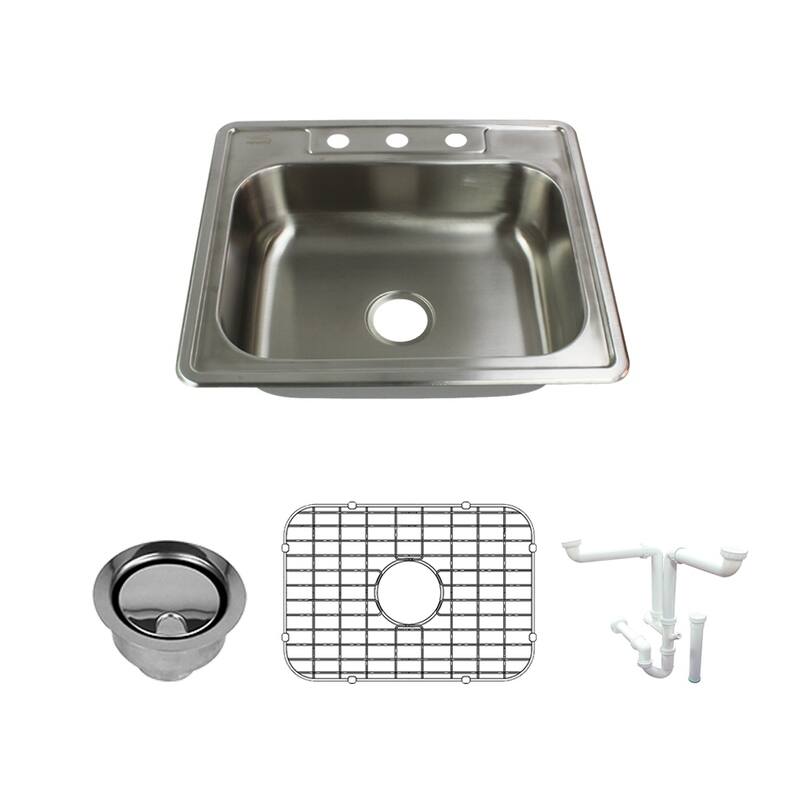 Transolid Select 25-in 22 Gauge Drop-in Single Bowl Kitchen Sink with Grid, Strainer, Installation Kit
