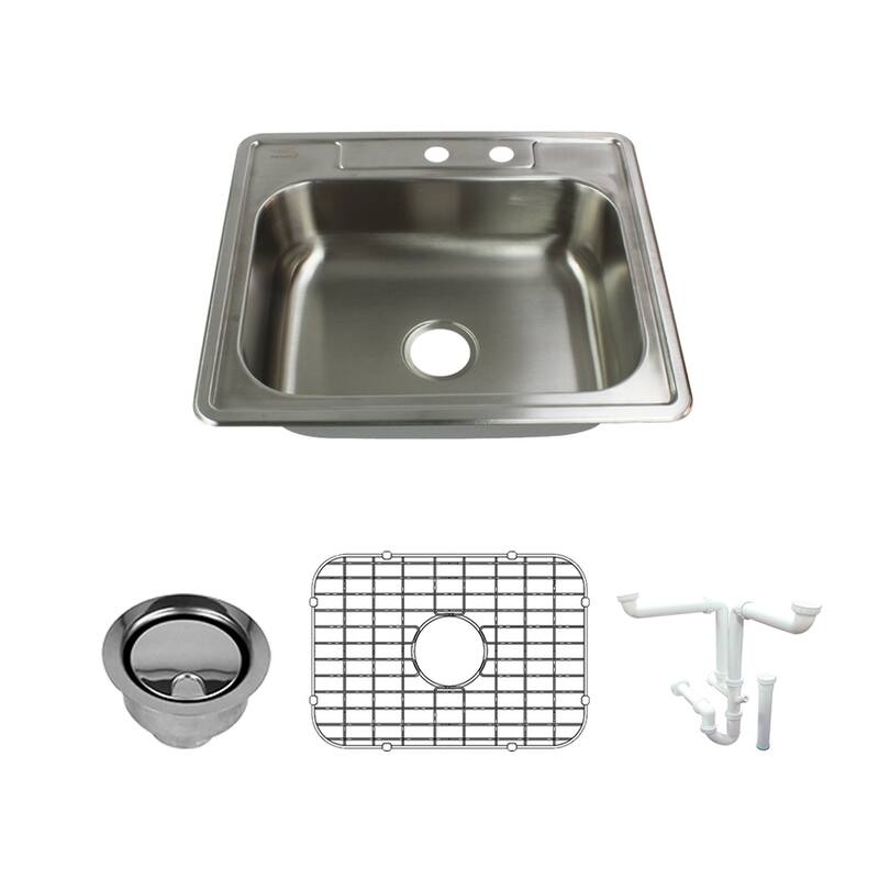 Transolid Select 25-in 22 Gauge Drop-in Single Bowl Kitchen Sink with Grid, Strainer, Installation Kit - 2