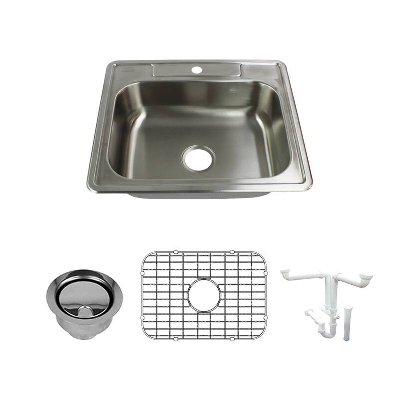 Transolid Select 25-in 22 Gauge Drop-in Single Bowl Kitchen Sink with Grid, Strainer, Installation Kit