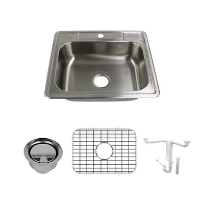 Transolid Select 25-in 22 Gauge Drop-in Single Bowl Kitchen Sink with Grid, Strainer, Installation Kit