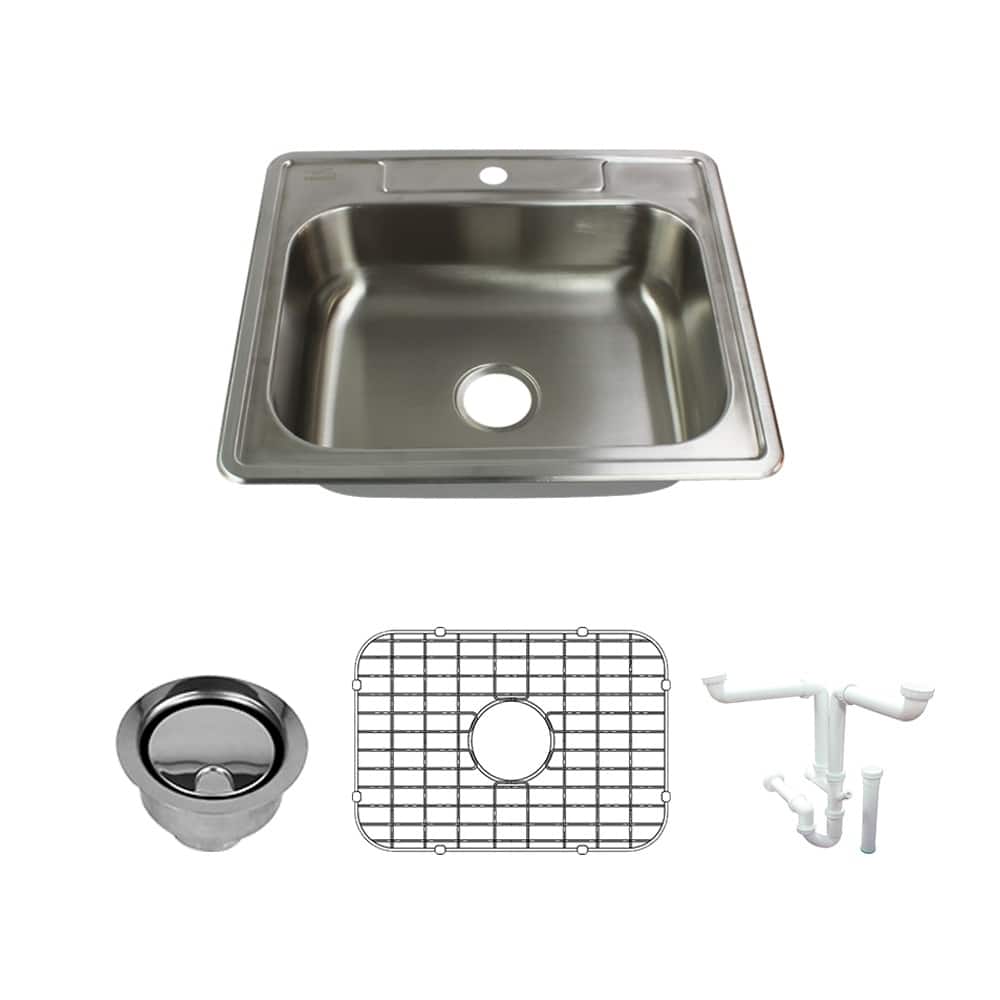 Transolid Select 25-in 22 Gauge Drop-in Single Bowl Kitchen Sink with Grid, Strainer, Installation Kit