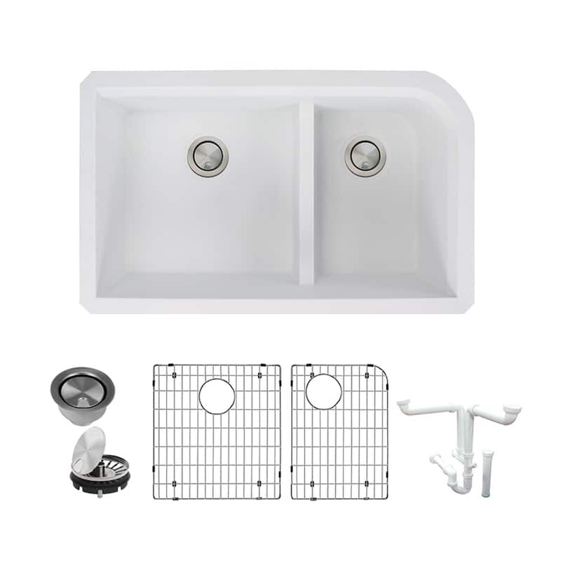 Transolid Radius Granite 31-in Undermount Kitchen Sink Kit with Grids, Strainers and Drain Installation Kit