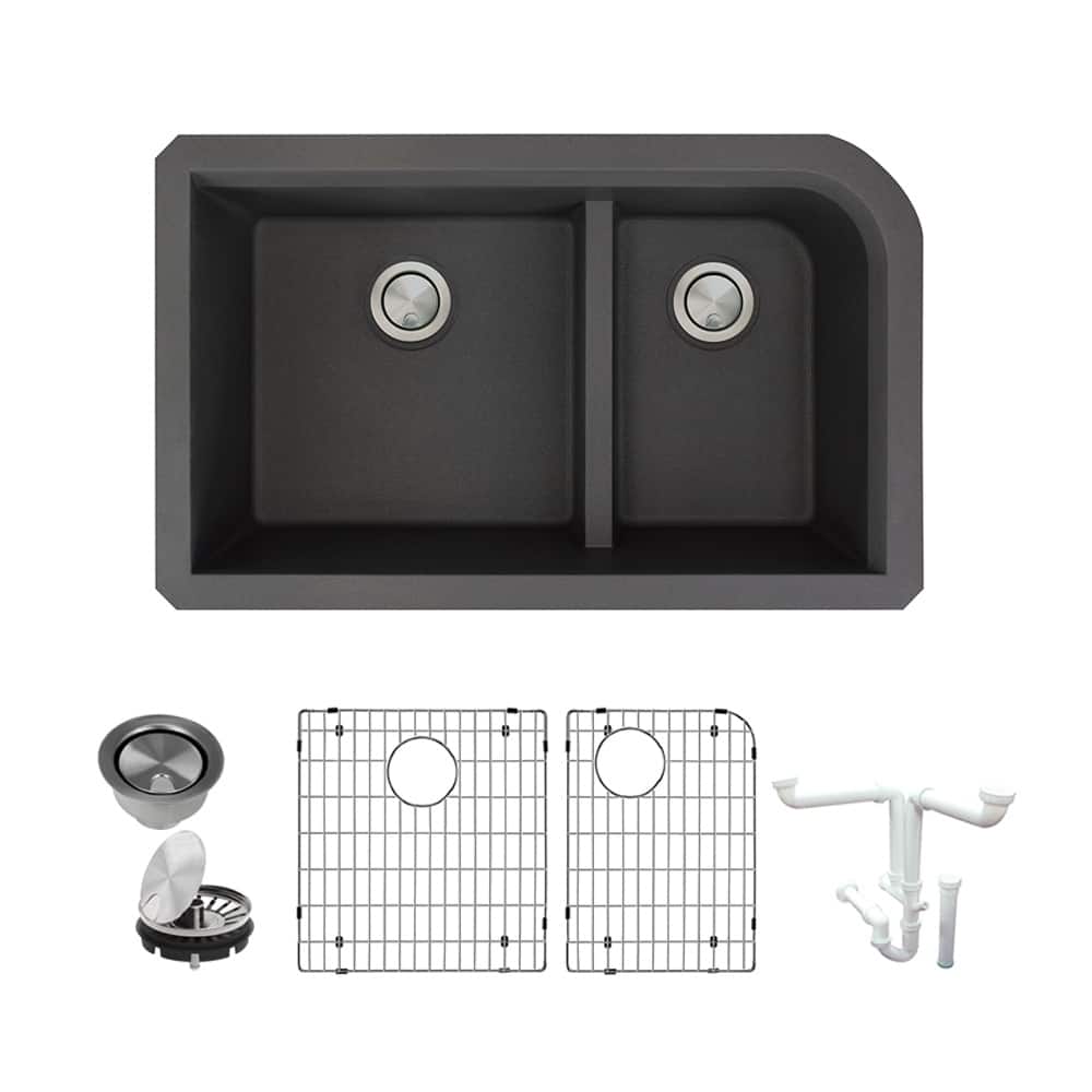 Transolid Radius Granite 31-in Undermount Kitchen Sink Kit with Grids, Strainers and Drain Installation Kit