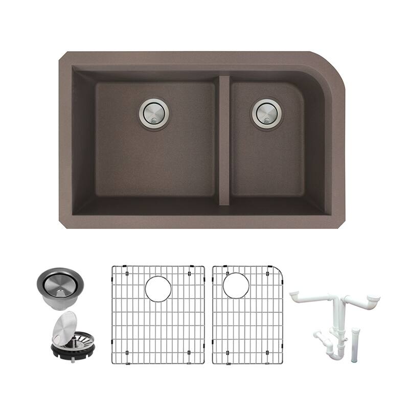 Transolid Radius Granite 31-in Undermount Kitchen Sink Kit with Grids, Strainers and Drain Installation Kit - 18" X 31.75" X 9" - Espresso