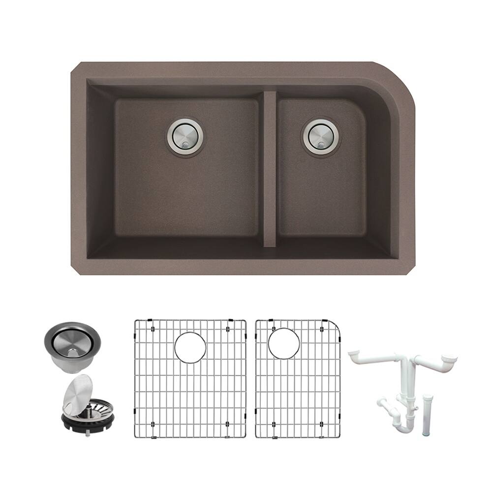 Transolid Radius Granite 31-in Undermount Kitchen Sink Kit with Grids, Strainers and Drain Installation Kit
