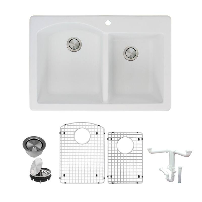 Transolid Aversa Granite 33-in Drop-In Kitchen Sink Kit with Grids, Strainers and Drain Installation Kit