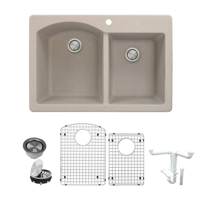 Transolid Aversa Granite 33-in Drop-In Kitchen Sink Kit with Grids, Strainers and Drain Installation Kit