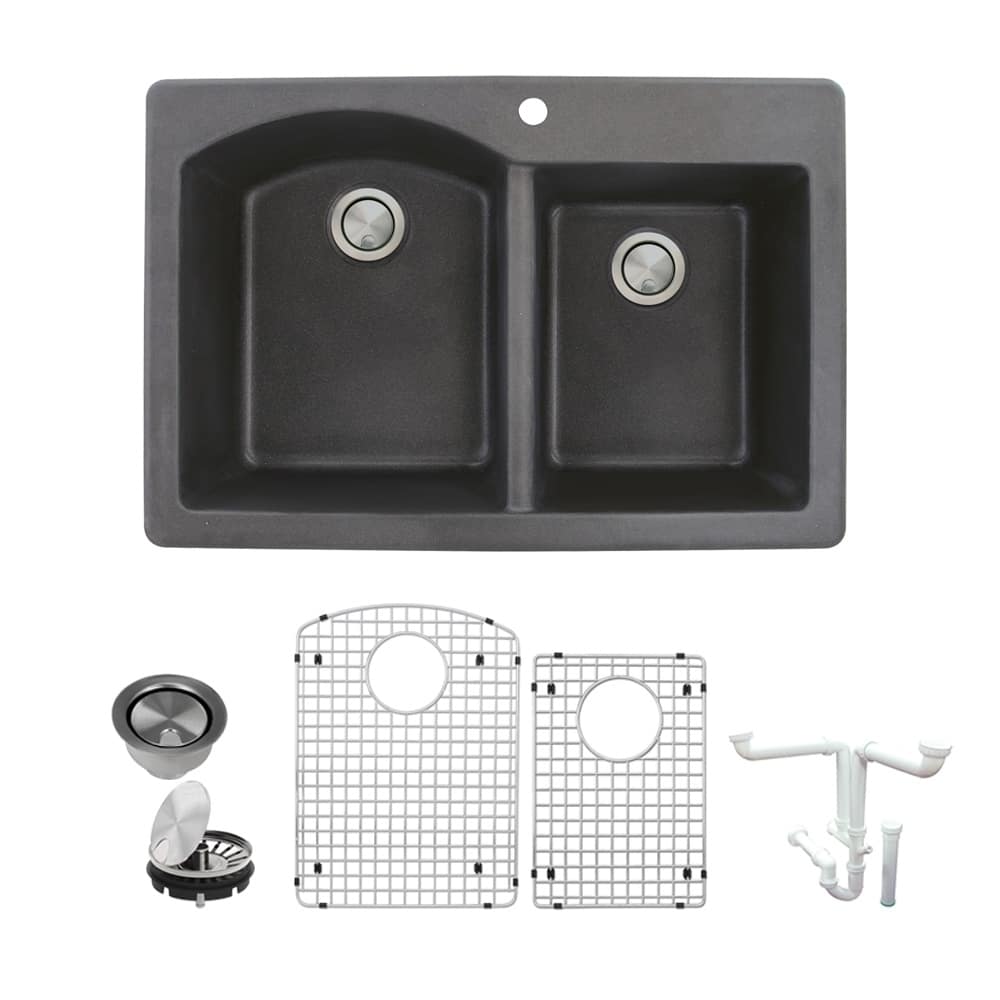 Transolid Aversa Granite 33-in Drop-In Kitchen Sink Kit with Grids, Strainers and Drain Installation Kit