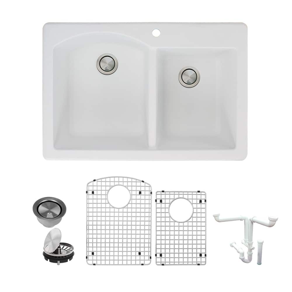 Transolid Aversa Granite 33-in Drop-In Kitchen Sink Kit with Grids, Strainers and Drain Installation Kit