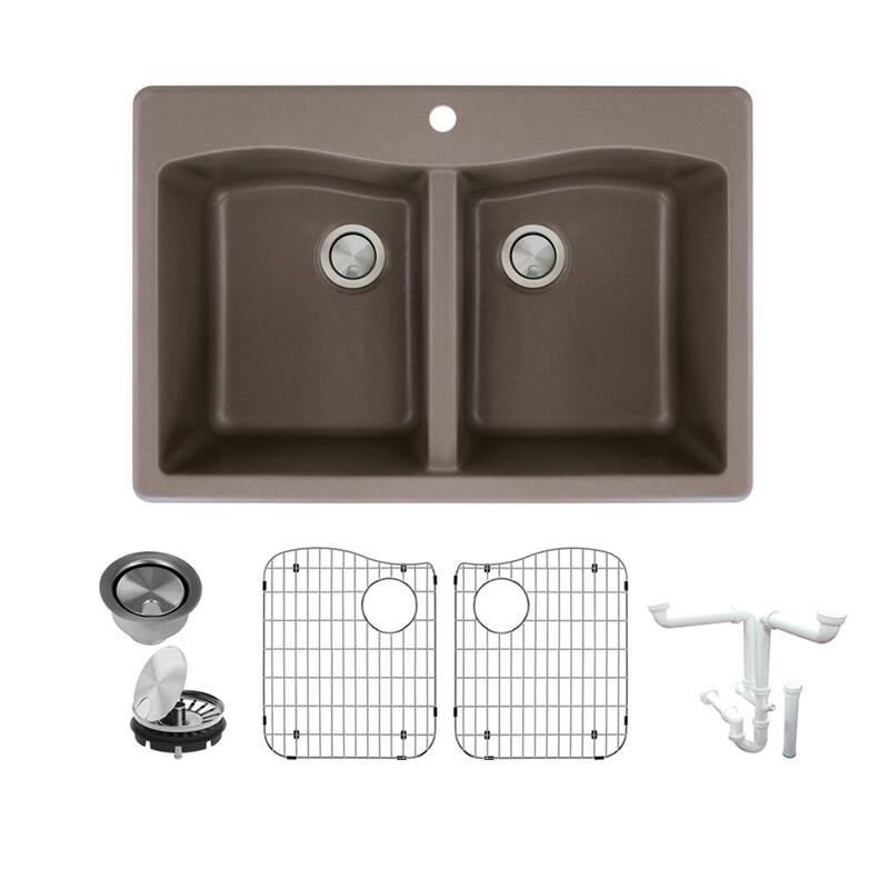 Transolid Aversa Granite 33-in Drop-In Kitchen Sink Kit with Grids, Strainers and Drain Installation Kit