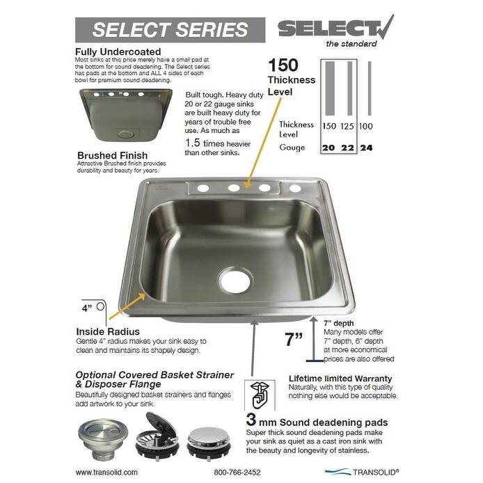 Transolid Select 33-in 22 Gauge Drop-in Double Bowl Kitchen Sink with Grids, Strainer, Disposer Strainer, Inst