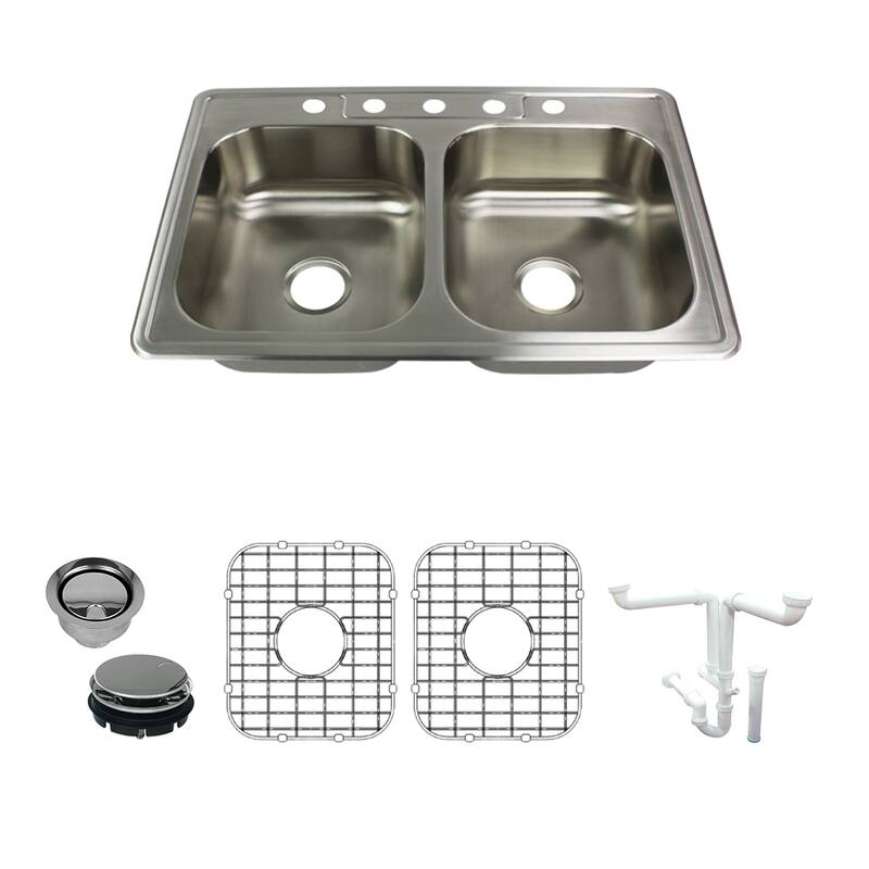 Transolid Select 33-in 22 Gauge Drop-in Double Bowl Kitchen Sink with Grids, Strainer, Disposer Strainer, Inst - 5