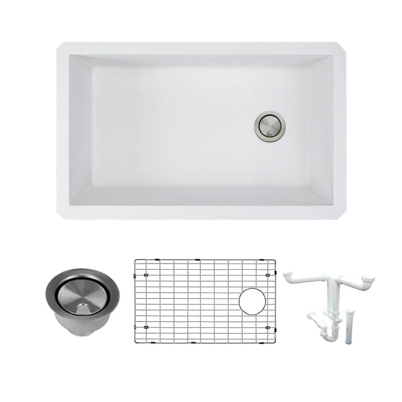 Transolid Radius Granite 31-in Undermount Kitchen Sink Kit with Grids, Strainers and Drain Installation Kit