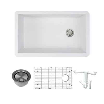 Transolid Radius Granite 31-in Undermount Kitchen Sink Kit with Grids, Strainers and Drain Installation Kit