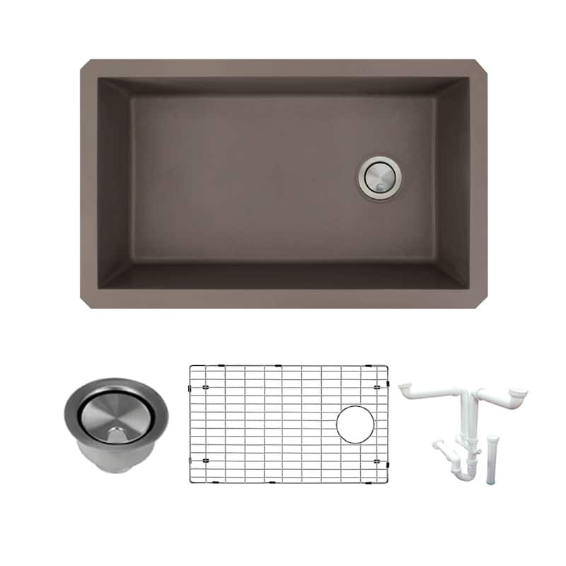Transolid Radius Granite 31-in Undermount Kitchen Sink Kit with Grids, Strainers and Drain Installation Kit - 18" X 31.75" X 9" - Espresso