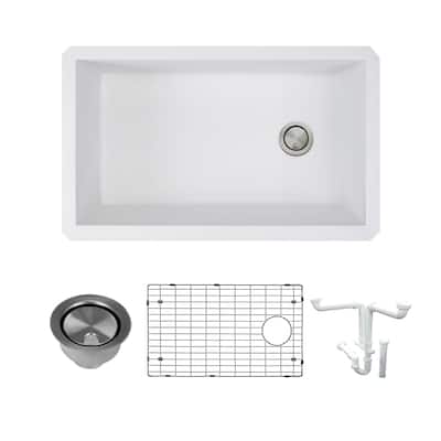Transolid Radius Granite 31-in Undermount Kitchen Sink Kit with Grids, Strainers and Drain Installation Kit