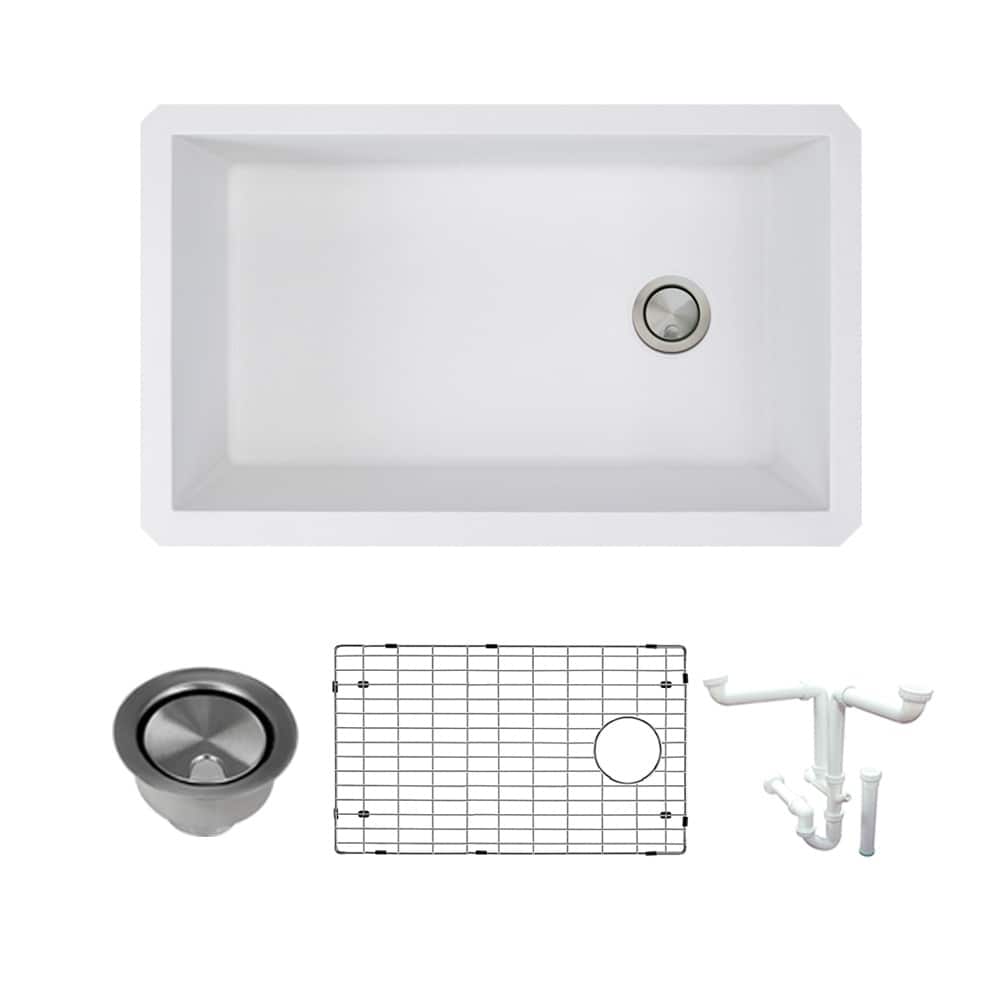 Transolid Radius Granite 31-in Undermount Kitchen Sink Kit with Grids, Strainers and Drain Installation Kit