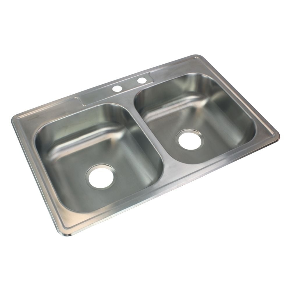 Transolid Select 33-in 22 Gauge Drop-in Double Bowl Kitchen Sink with MR2 Faucet Holes - 2