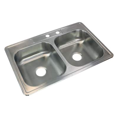 Transolid Select 33-in 22 Gauge Drop-in Double Bowl Kitchen Sink with MR2 Faucet Holes - 2