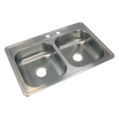 Transolid Select 33-in 22 Gauge Drop-in Double Bowl Kitchen Sink with MR2 Faucet Holes - 2