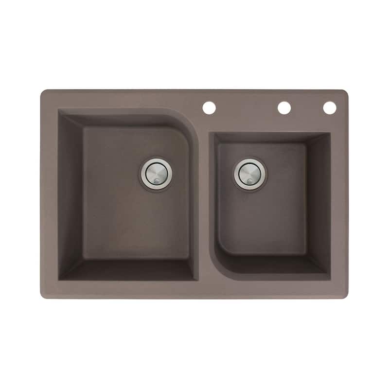 Transolid Radius 33-in silQ Granite Drop-in Double Bowl Kitchen Sink - 3 - Espresso