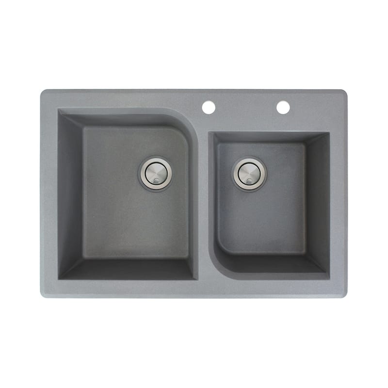 Transolid Radius 33-in silQ Granite Drop-in Double Bowl Kitchen Sink - 2 - Grey