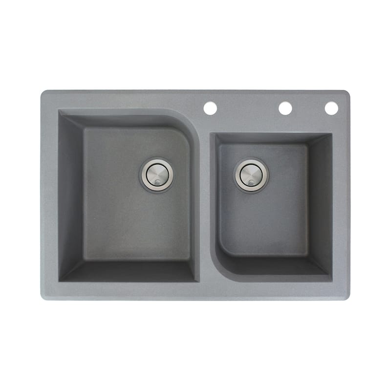 Transolid Radius 33-in silQ Granite Drop-in Double Bowl Kitchen Sink - 3 - Grey