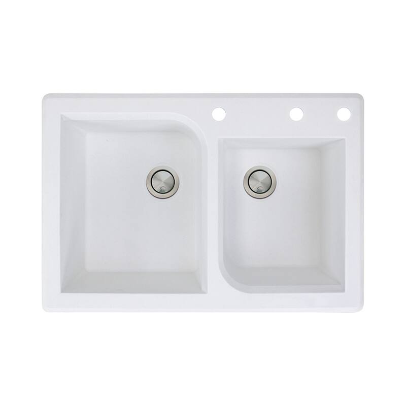 Transolid Radius 33-in silQ Granite Drop-in Double Bowl Kitchen Sink - 3 - White