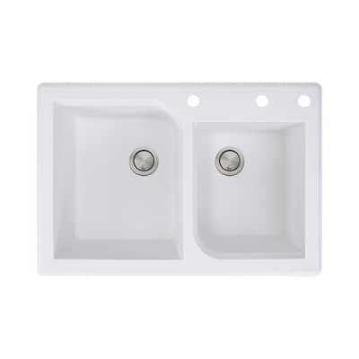 Transolid Radius 33-in silQ Granite Drop-in Double Bowl Kitchen Sink