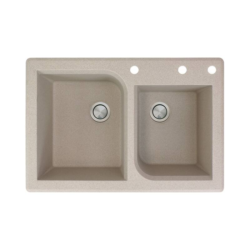 Transolid Radius 33-in silQ Granite Drop-in Double Bowl Kitchen Sink - 3 - Cafe Latte