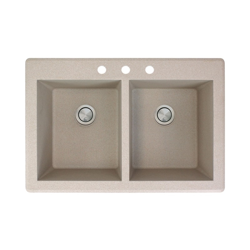 Transolid Radius 33-in silQ Granite Drop-in Double Bowl Kitchen Sink - 3 - Cafe Latte