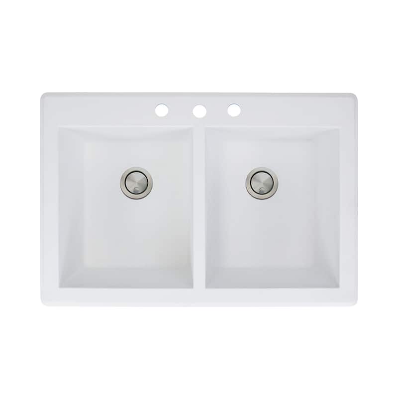 Transolid Radius 33-in silQ Granite Drop-in Double Bowl Kitchen Sink - 3 - White